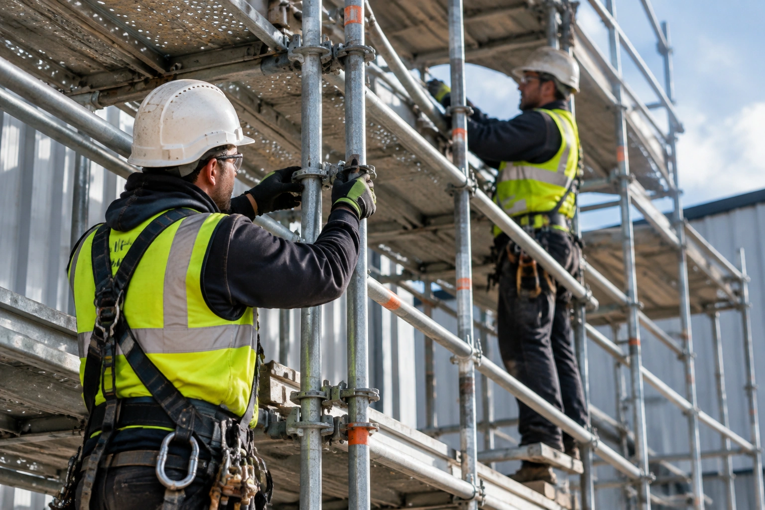 scaffold specialists inspecting or erecting a scaffold structure
