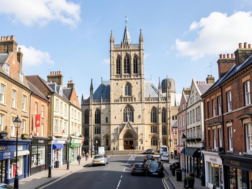 Rochdale town centre with a grand Gothic stone town hall