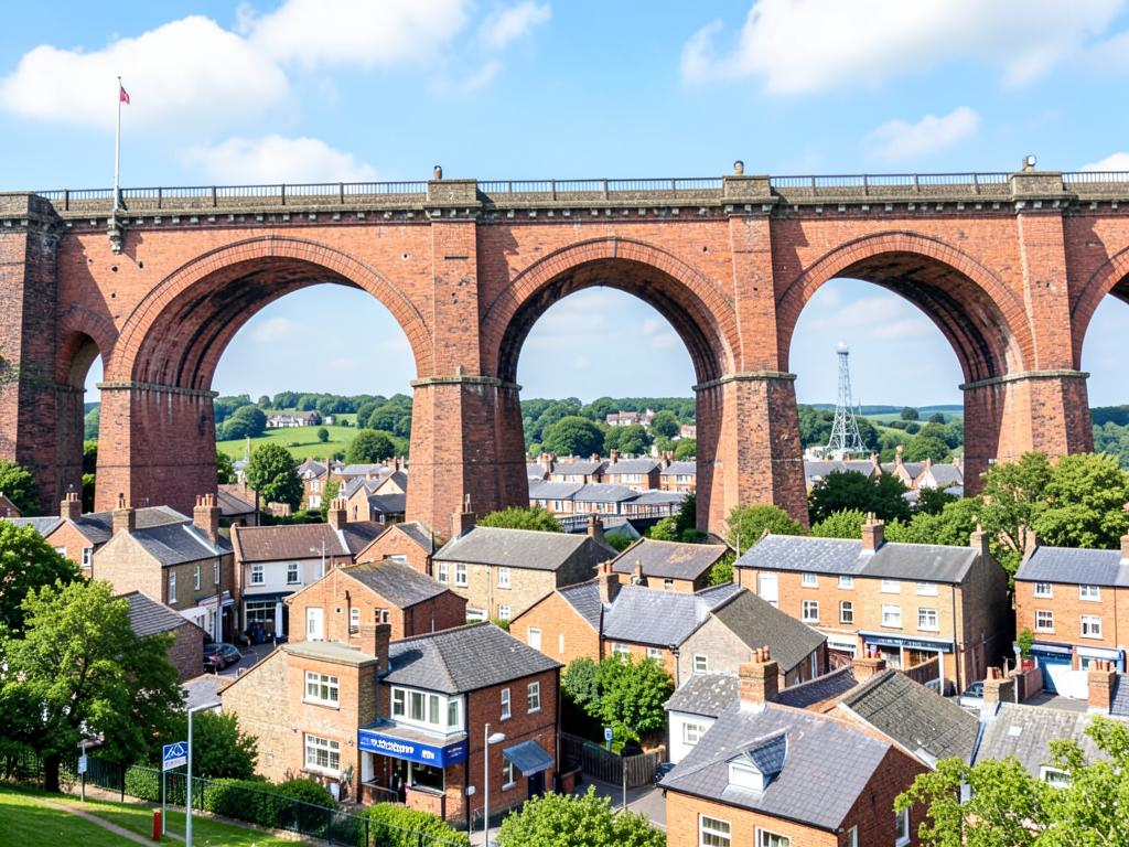 Stockport's red brick railway viaduct arching over the town