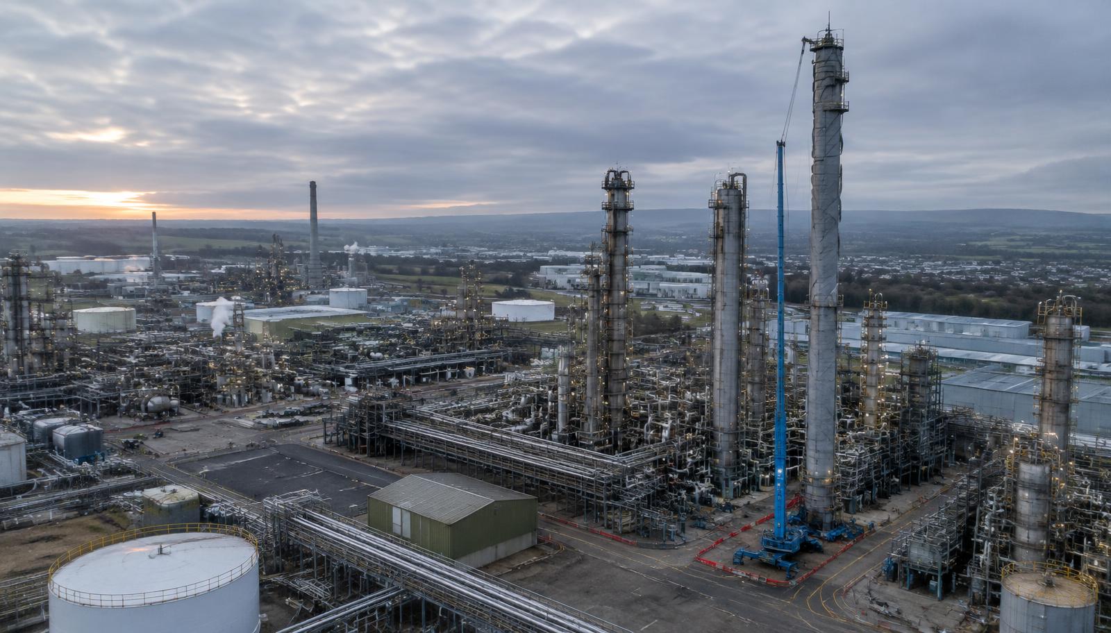 Aerial view of an industrial plant ahead of a planned shutdown or turnaround