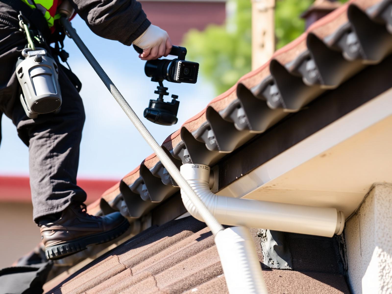 Rope access technician carrying out a roof inspection on a commercial building in Greater Manchester
